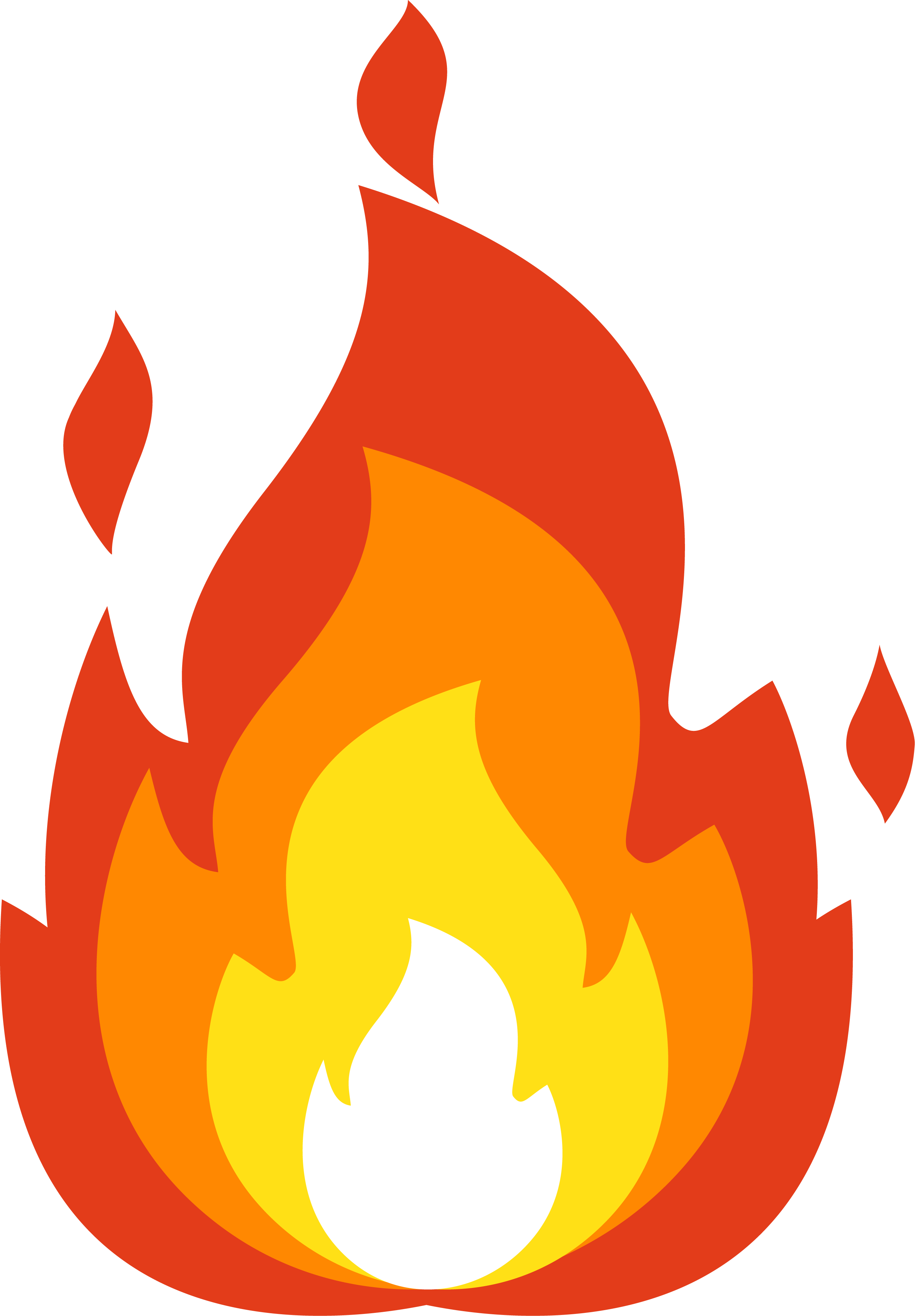 Vector illustration of fire emoji as a red, orange, and yellow flickering flame.